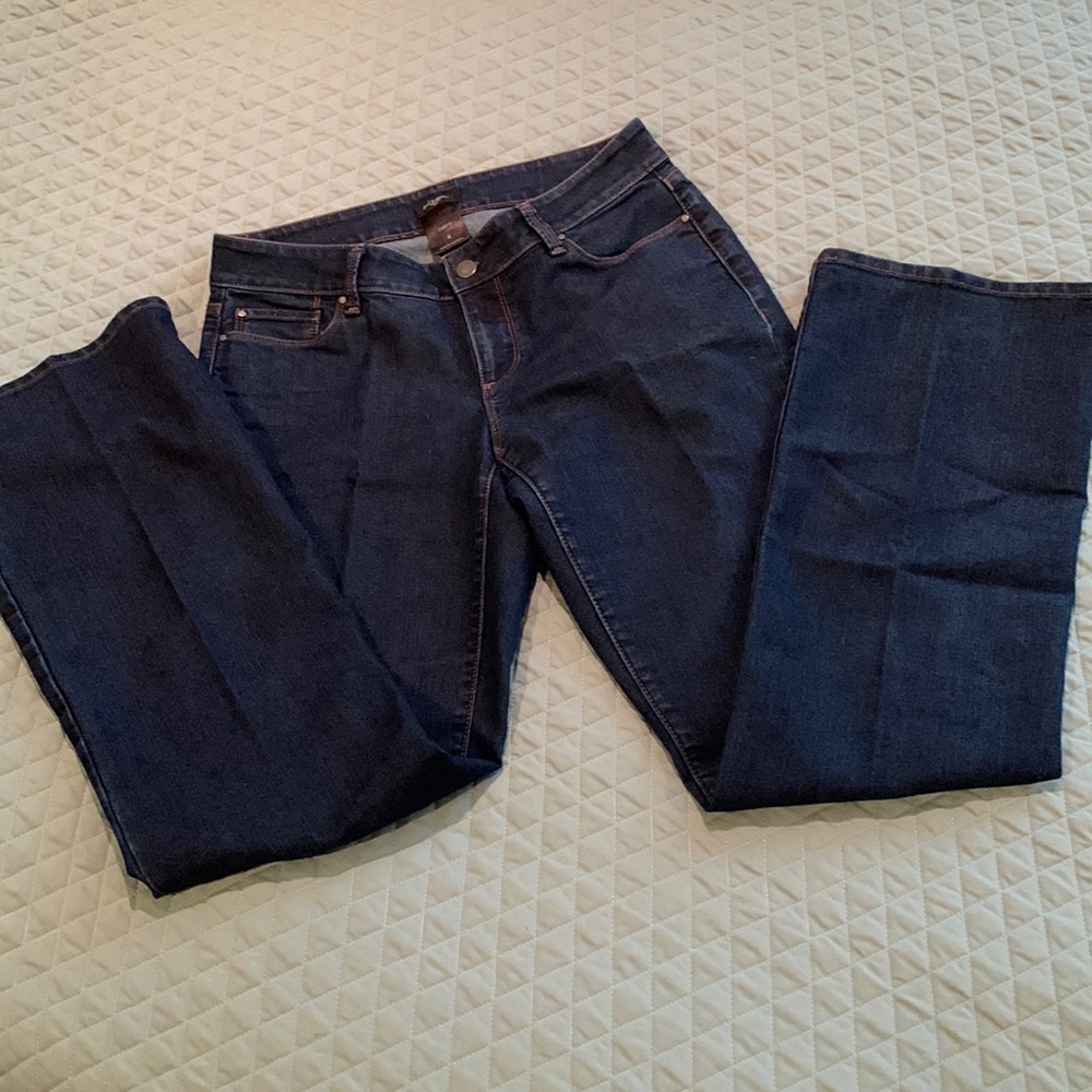 EXC Ann Taylor Designer JEANS Spandex Stretch Dark Wash Curvy Low Waist 6 8 SOFT